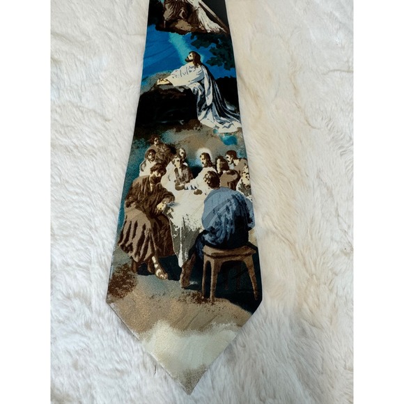 Gospitality Soul Winning Ties Other - Gospitality Soul Winning Tie Mens Blue Religious Jesus Last Supper Crucifixion